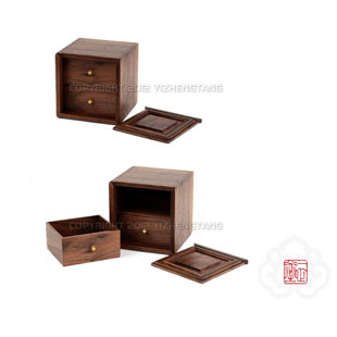 古典箱盒-黑胡桃-平开式-双抽首饰盒 货号：2PK01